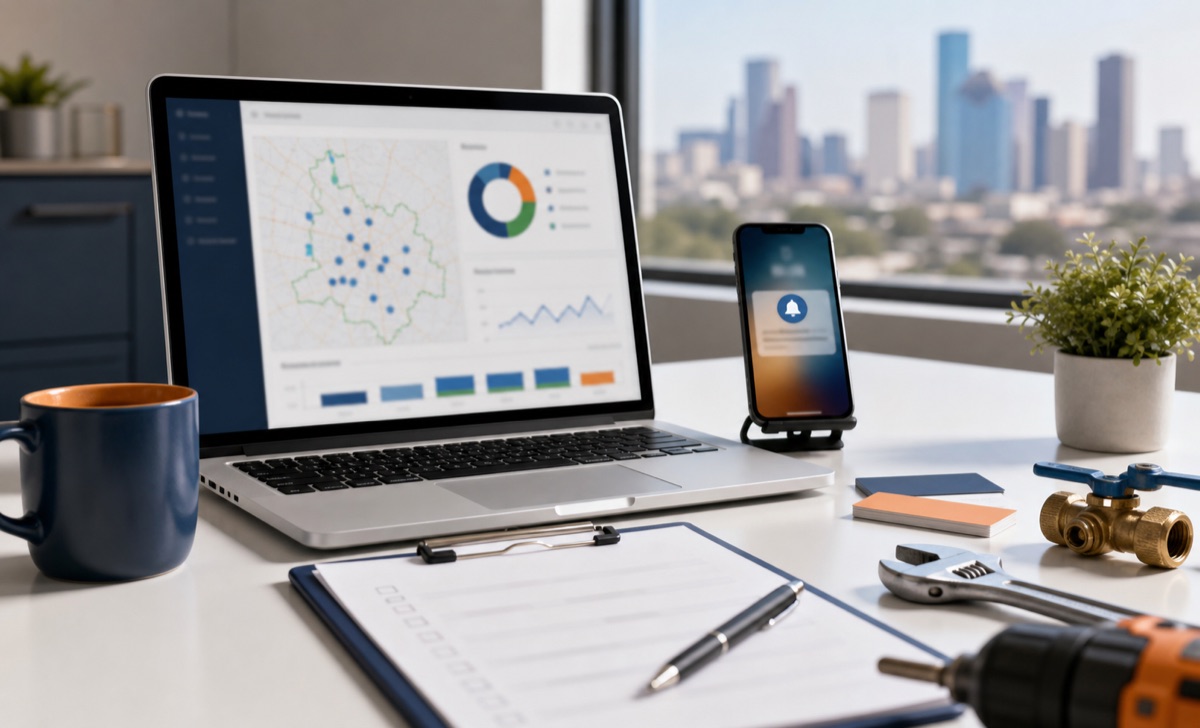 Houston free lead audit dashboard with local SEO map, inquiry notification, and service business tools