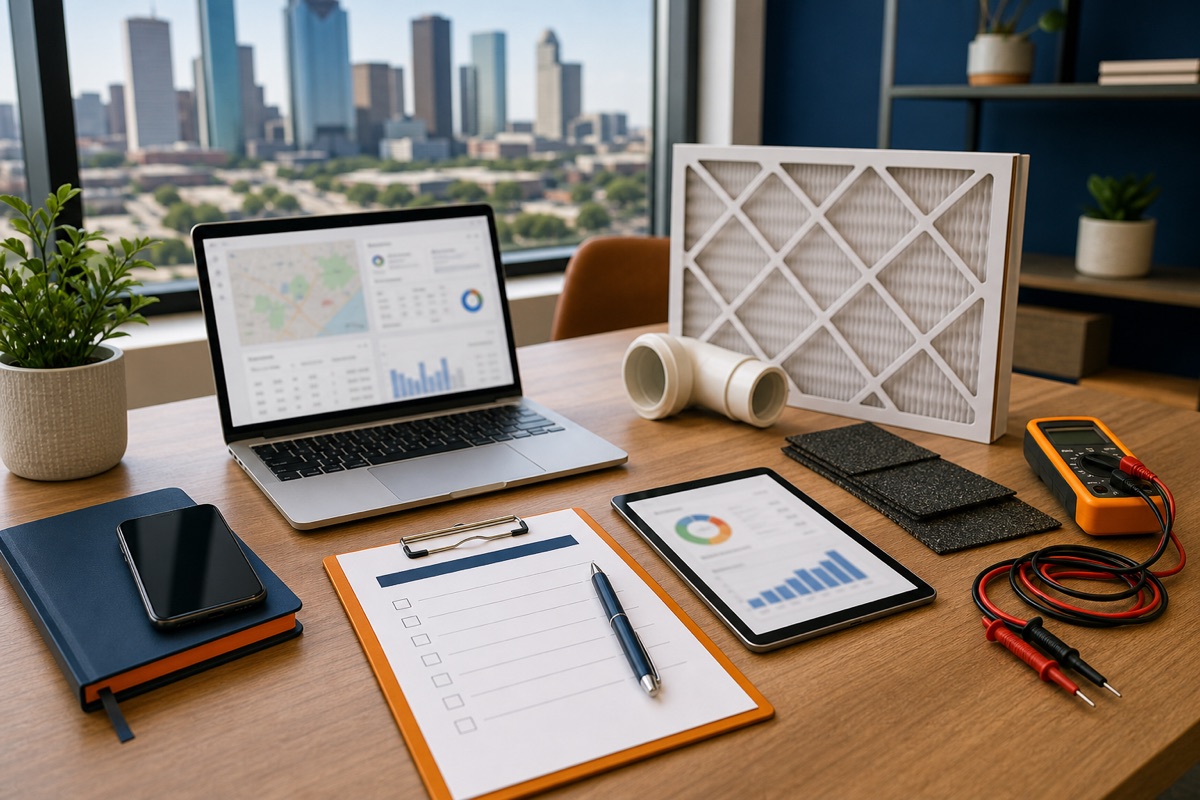Houston service business lead generation guide with local search dashboard, checklist, and trade service tools